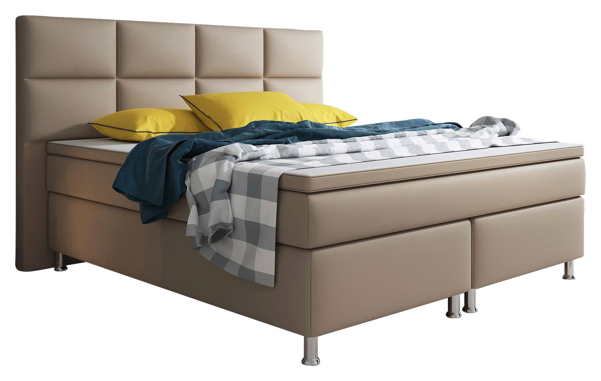 Boxspringbett mit Topper /  in Cappuccino  - Silberfarben/Cappuccino, KONVENTIONELL, Leder/Textil (200/125/210cm) - MID.YOU
