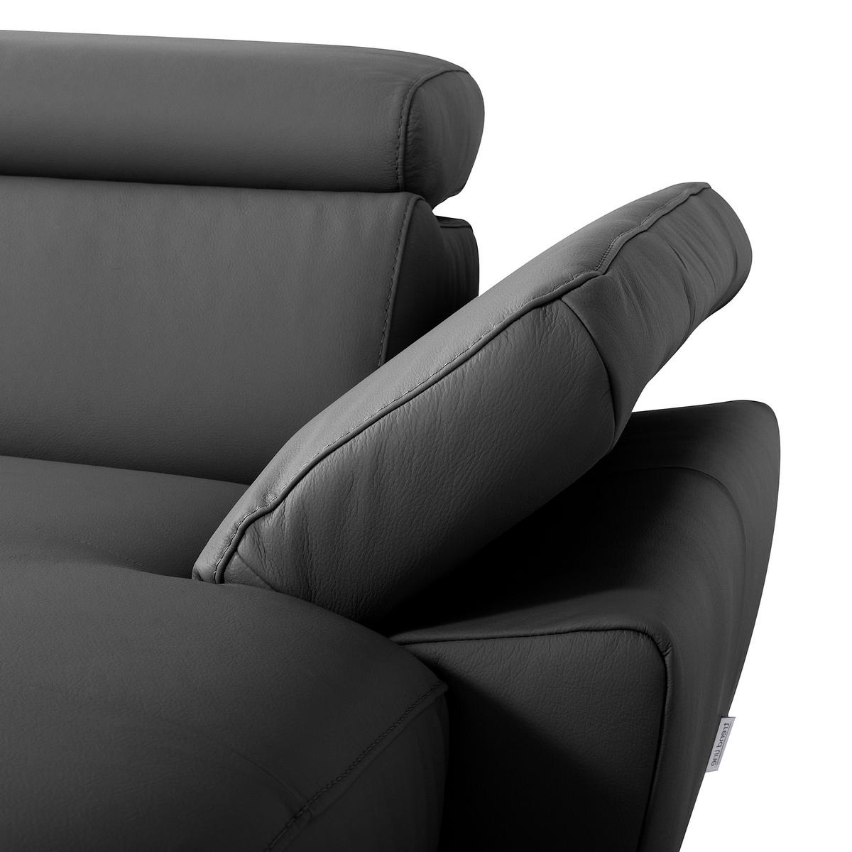 ECKSOFA SONO Schwarz Echtleder Lederlook Bettkasten, Armteilverstellung, Kopfteilverstellung  - Chromfarben/Schwarz, Design, Leder/Textil (252/179cm) - Livetastic