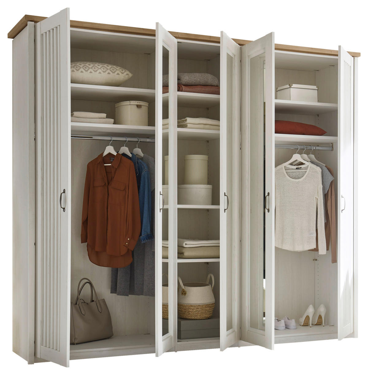 DREHTÜRENSCHRANK 265/224/60 cm 5-türig Weiß, Eichefarben  - Eichefarben/Schwarz, LIFESTYLE, Holzwerkstoff/Metall (265/224/60cm) - Landscape