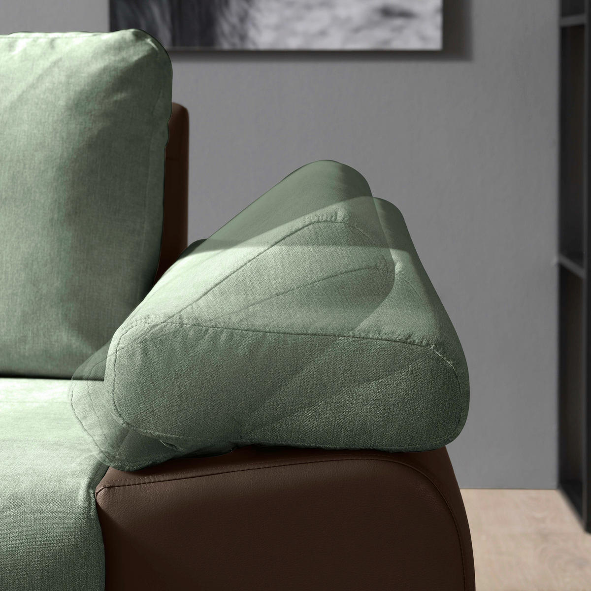 ECKSOFA in Flachgewebe Braun, Olivgrün  - Braun/Olivgrün, Design, Kunststoff/Textil (175/271cm) - MID.YOU