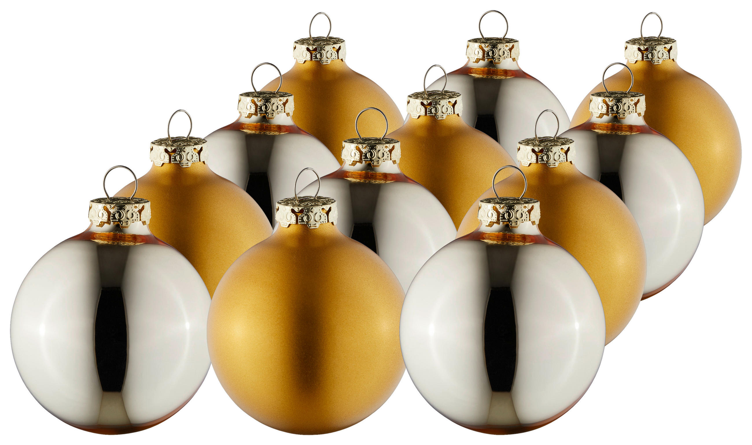 CHRISTBAUMKUGEL-SET 6 cm 12-teilig  - Champagner/Goldfarben, KONVENTIONELL, Glas (6cm)