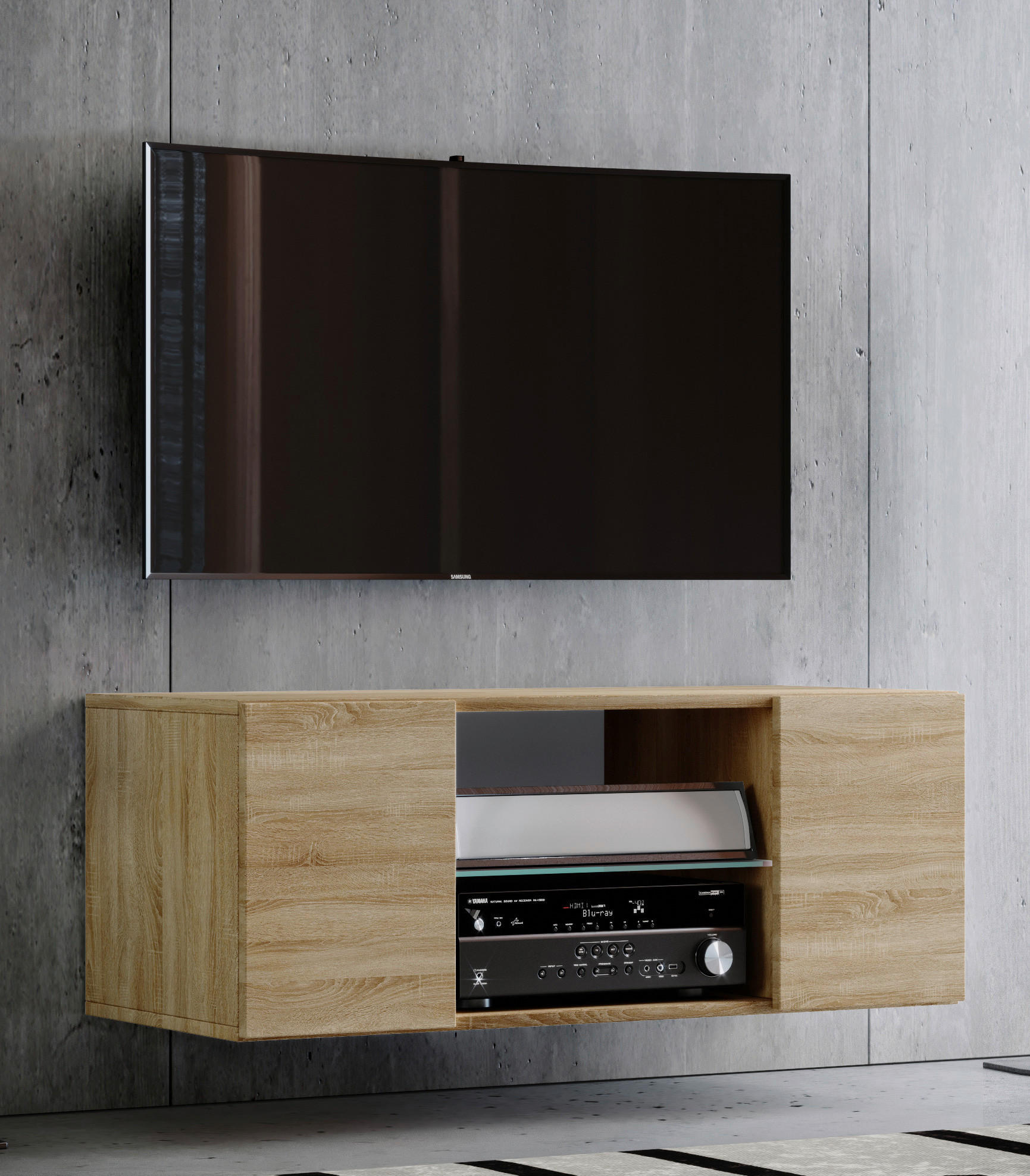 TV-BÄNK  i 95/40/36 cm  - Sonoma ek/aluminiumfärg, Modern, metall/trämaterial (95/40/36cm) - MID.YOU