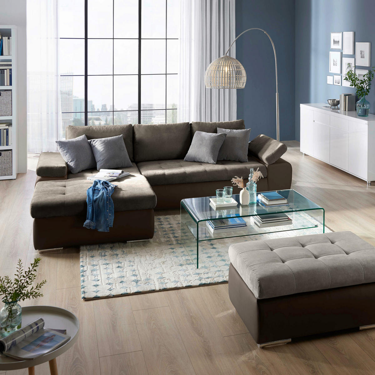 ECKSOFA Schlammfarben, Beige Flachgewebe  - Schlammfarben/Beige, Design, Kunststoff/Textil (175/271cm) - MID.YOU