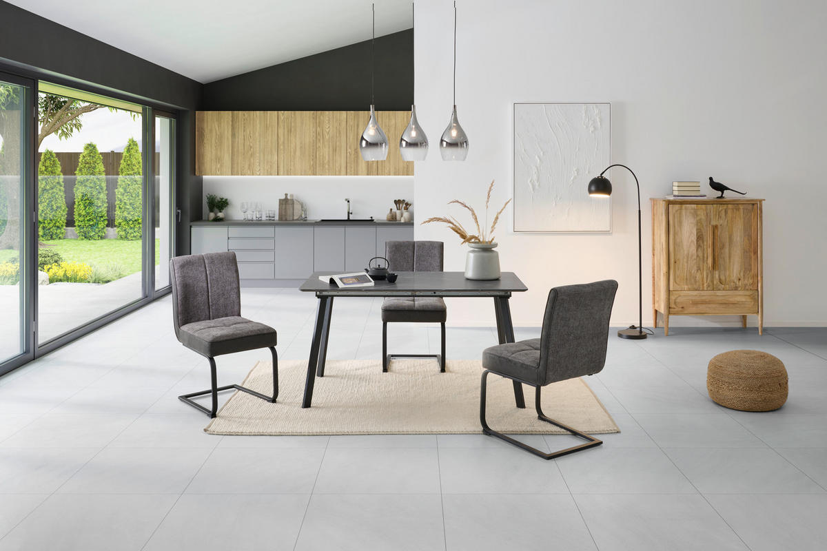 ESSTISCH Grau rechteckig  ausziehbar  - Schwarz/Grau, KONVENTIONELL, Holzwerkstoff/Metall (140/180/75/80cm) - MID.YOU