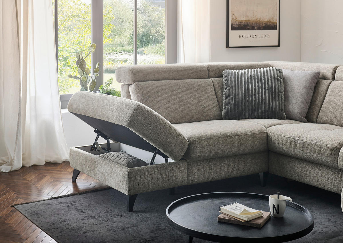 WOHNLANDSCHAFT Beldomo System Graubraun Flachgewebe  - Graubraun/Schwarz, KONVENTIONELL, Textil/Metall (215/333/174cm) - Beldomo System