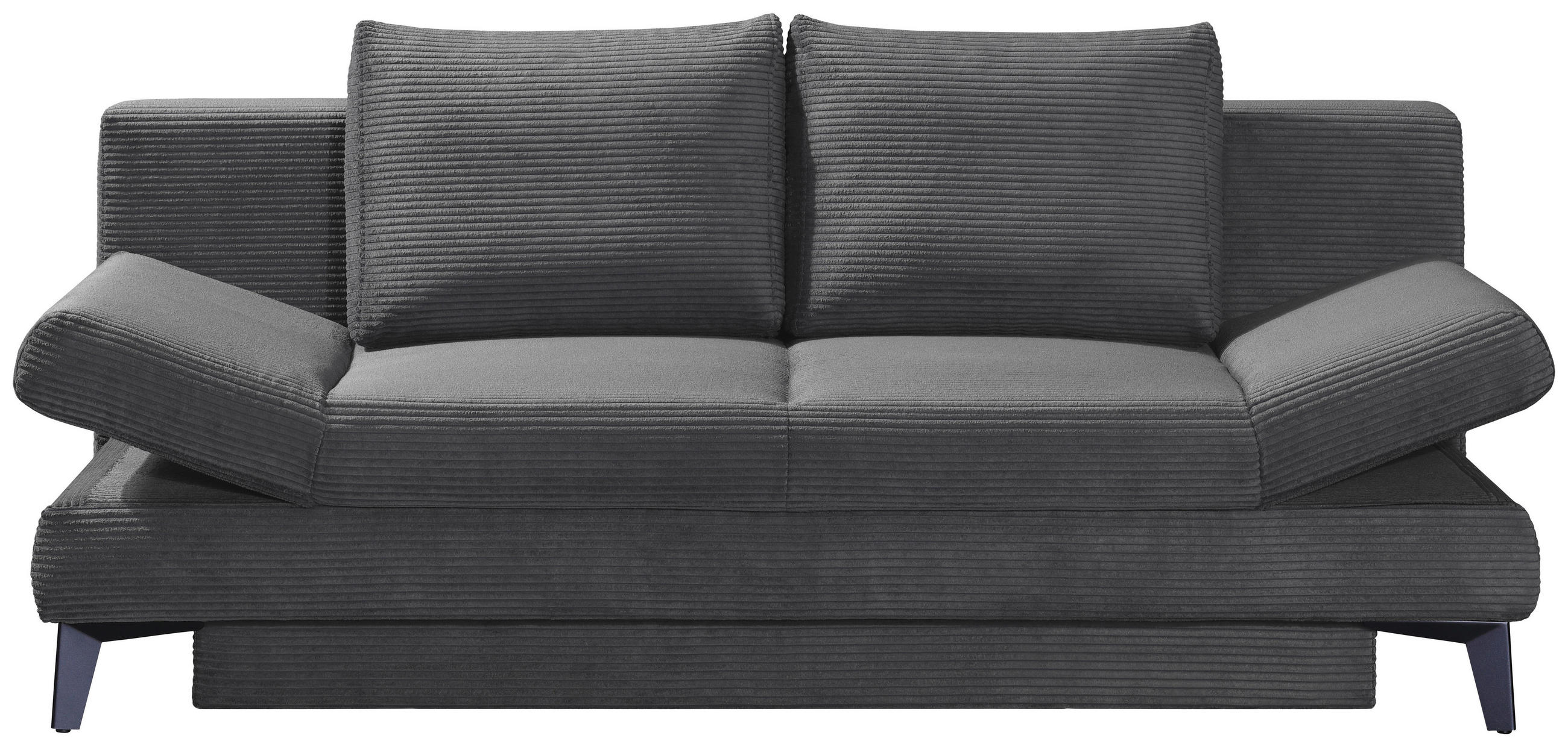 SCHLAFSOFA Cord Anthrazit  inkl. Bettkasten, Schlaffunktion, Armteilverstellung  - Anthrazit/Schwarz, Design, Textil/Metall (200/85/90cm) - Novel