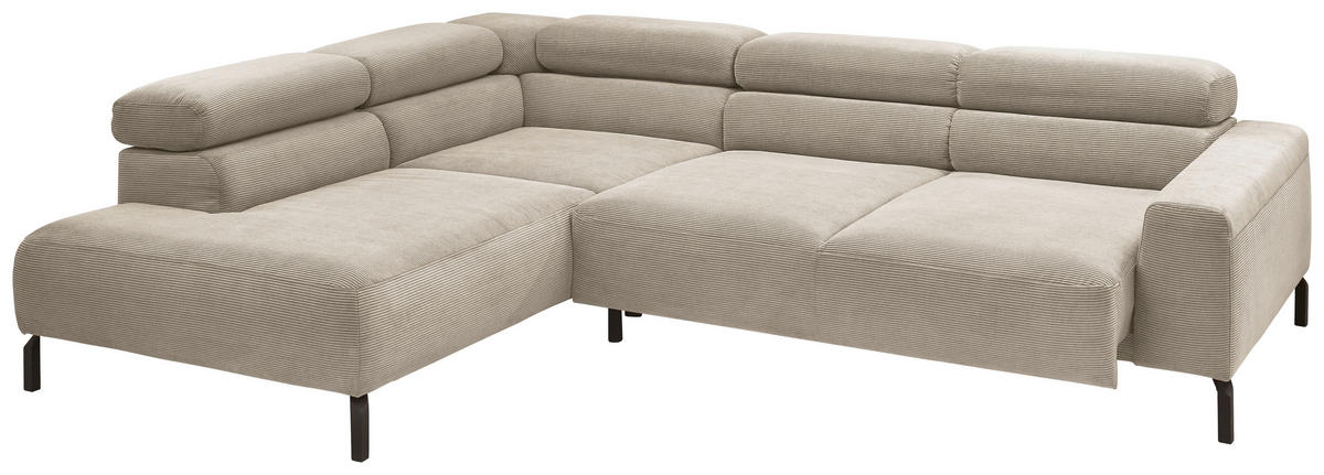 ECKSOFA inkl. Funktion Ottomane links  Sandfarben Feincord  - Sandfarben/Schwarz, Design, Textil/Metall (219/273cm) - Pure Home Lifestyle