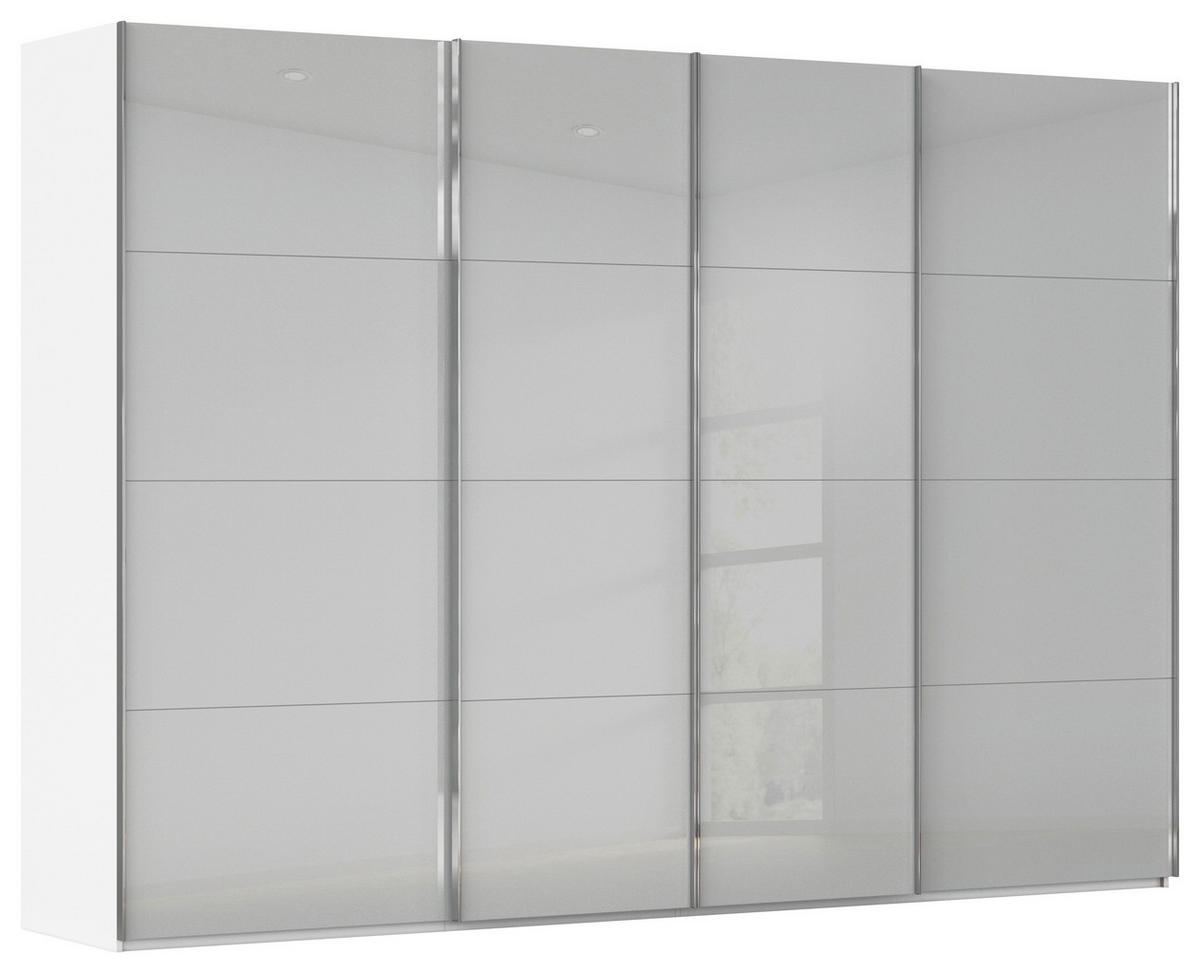 SCHWEBETÜRENSCHRANK 316/235/68 cm 4-türig Weiß, Hellgrau  - Chromfarben/Hellgrau, Design, Glas/Holzwerkstoff (316/235/68cm) - Novel