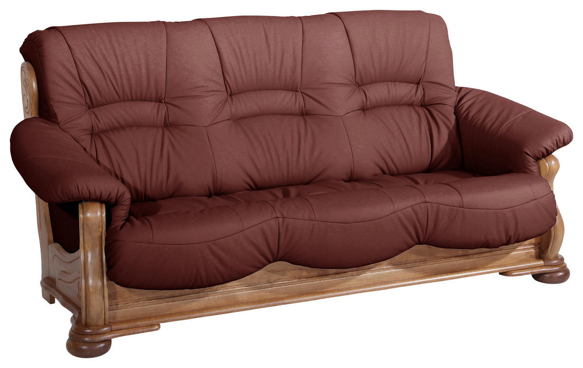 3-SITZER-SOFA Echtleder Rot  - Eichefarben/Rot, LIFESTYLE, Leder/Holz (205/95/95cm) - Max Winzer