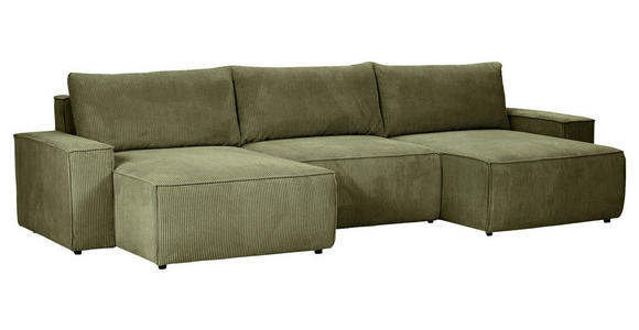 WOHNLANDSCHAFT  in Cord Dunkelgrün  - Dunkelgrün/Schwarz, KONVENTIONELL, Kunststoff/Textil (155/348/155cm) - Carryhome