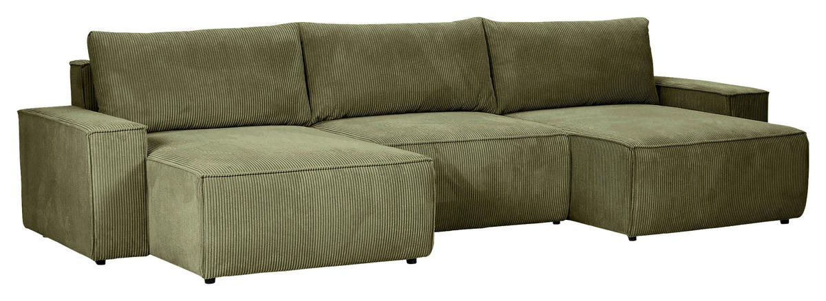 WOHNLANDSCHAFT Dunkelgrün Cord  - Dunkelgrün/Schwarz, KONVENTIONELL, Kunststoff/Textil (155/348/155cm) - Carryhome