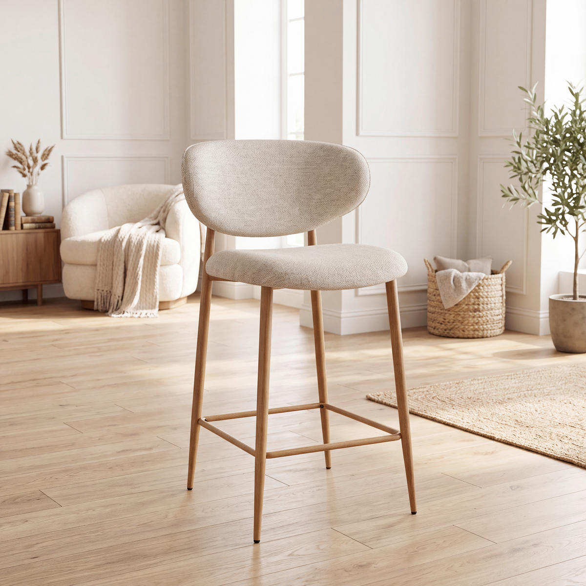 BARHOCKER Webstoff Eichefarben, Beige Eisen  - Eichefarben/Beige, Design, Textil/Metall (53/94/55cm) - Novel