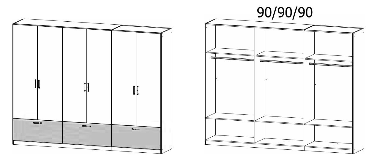 Thumbnail - Rauch Möbel Kleiderschrank, Grau, Eiche Artisan, Metall, 6 Fächer, 3 Schubladen, 271x210x54 cm, Blauer Engel, Goldenes M...