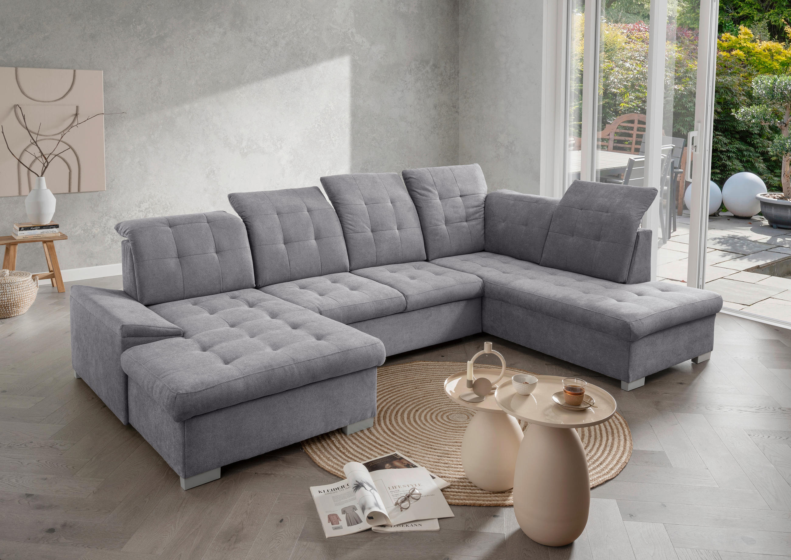 WOHNLANDSCHAFT Zira Dunkelgrau Mikrofaser  - Chromfarben/Dunkelgrau, MODERN, Kunststoff/Textil (169/330/212cm) - Livetastic