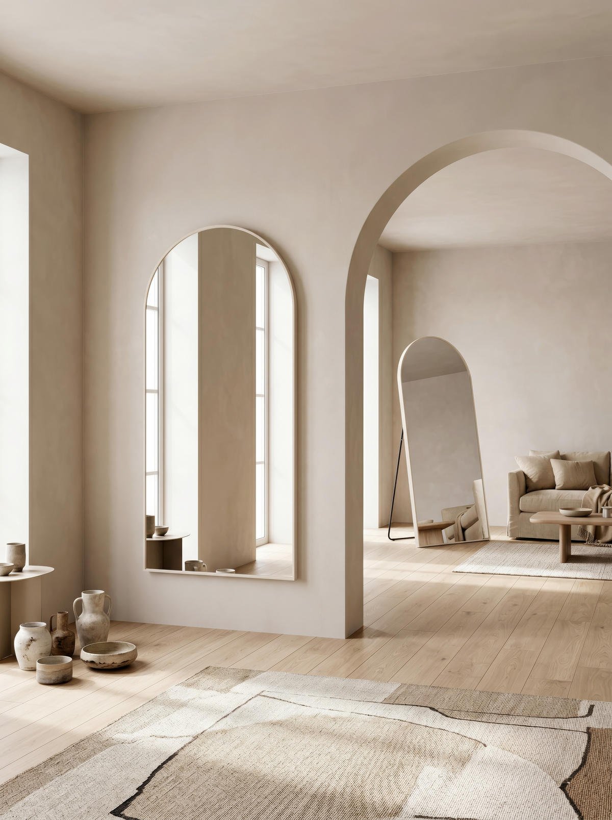 STANDSPIEGEL 100/200/3 cm, Beige  - Beige, MODERN, Glas/Metall (100/200/3cm) - Milino