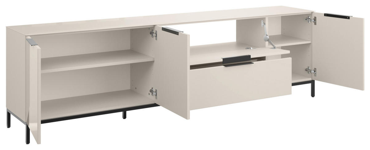 LOWBOARD Style 225/53,9/40 cm 1 Schublade(n) Typenauswahl, Beimöbel erhältlich, stehend, Abdeckplatte aus Glas  - Kaschmir/Schwarz, Basics, Glas/Holzwerkstoff (225/53,9/40cm)