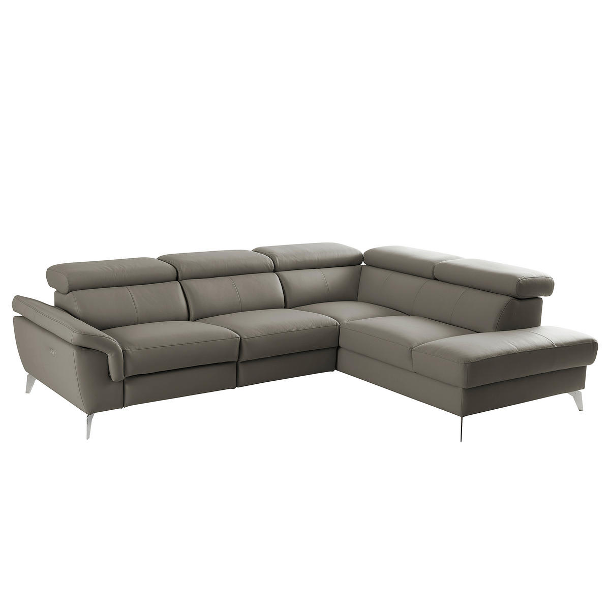 ECKSOFA Lederlook Echtleder Schlammfarben  - Chromfarben/Schlammfarben, Design, Leder/Textil (252/179cm) - Livetastic