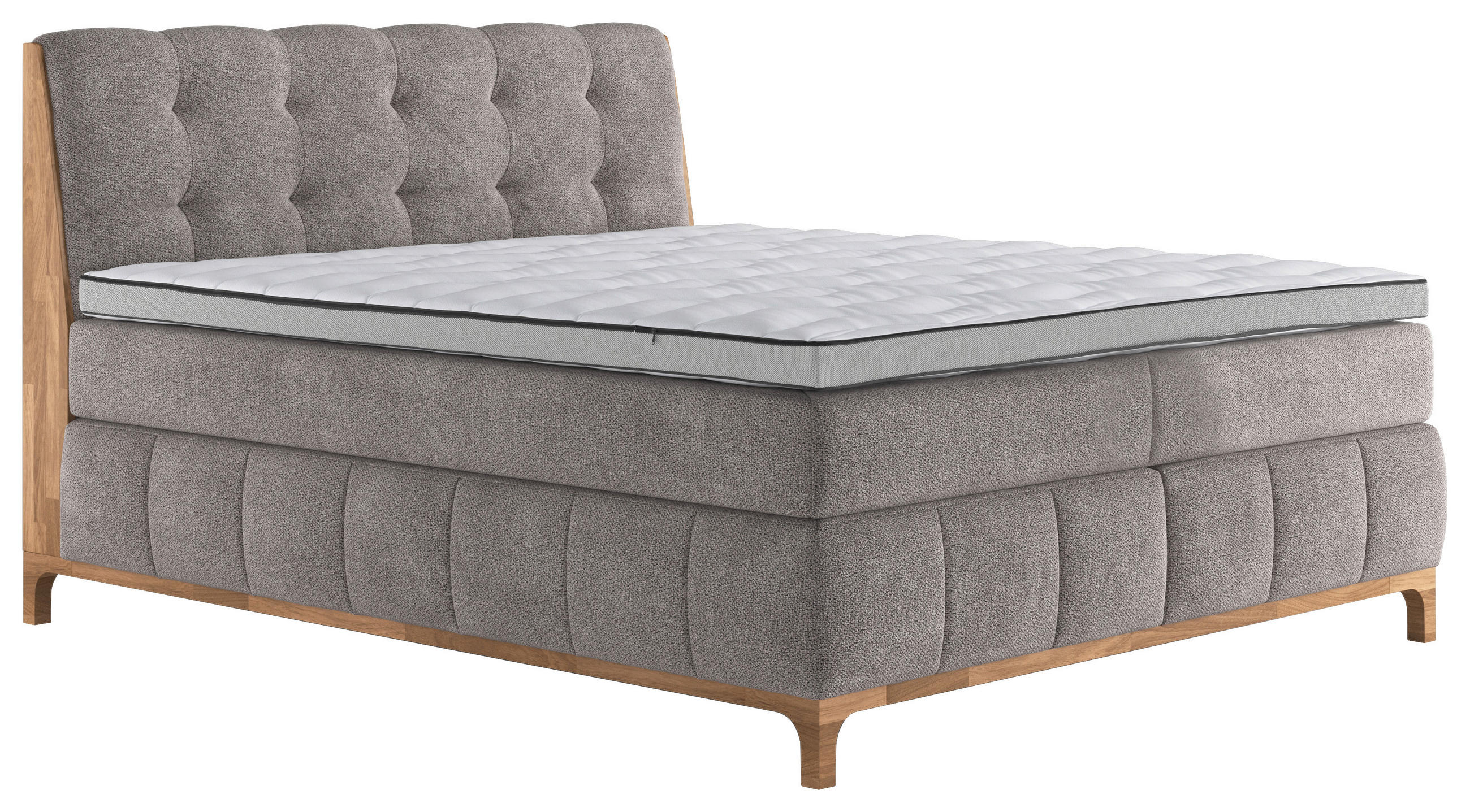 Thumbnail - Mid.you Boxspringbett, Taupe, Textil, Buche, Eiche,Buche, Eiche, massiv, teilmassiv, H3 + H4, 7-Zonen, Höhe ca. 20 cm, 1...