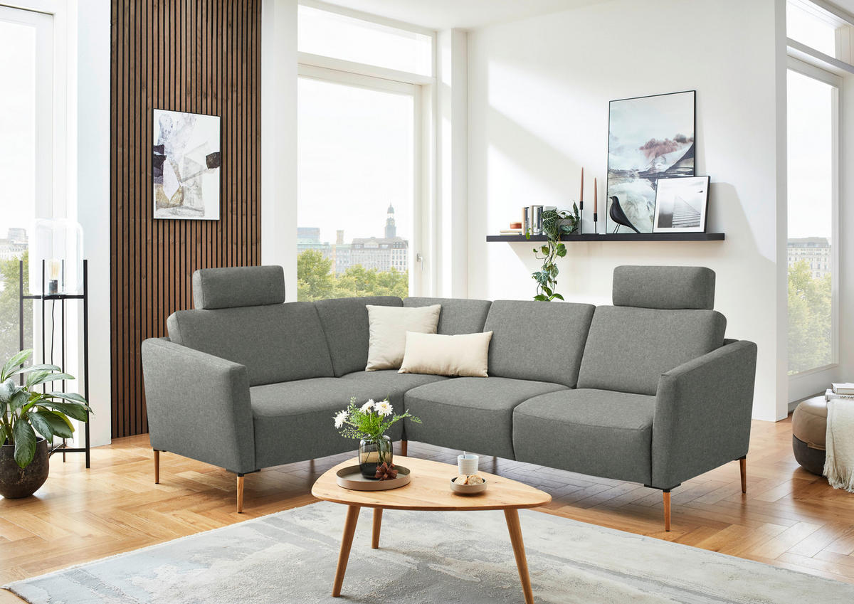 ECKSOFA  in Flachgewebe Graugrün  189/236 cm  - Eichefarben/Graugrün, Design, Holz/Textil (189/236cm) - Valnatura