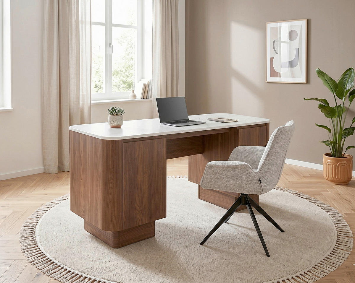 SCHREIBTISCH  Weiß, Walnussfarben  - Walnussfarben/Weiß, KONVENTIONELL, Holzwerkstoff (160/75/59cm) - MID.YOU