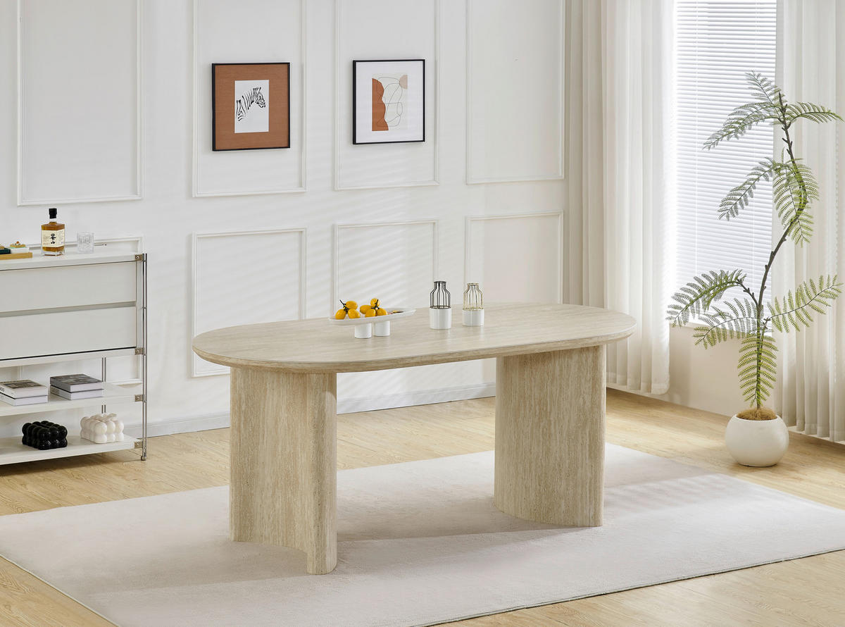 ESSTISCH 180/90/76 cm Nachbildung  Stein, Holzwerkstoff oval Eichefarben, Beige  - Eichefarben/Beige, MODERN, Holzwerkstoff/Stein (180/90/76cm) - P & B