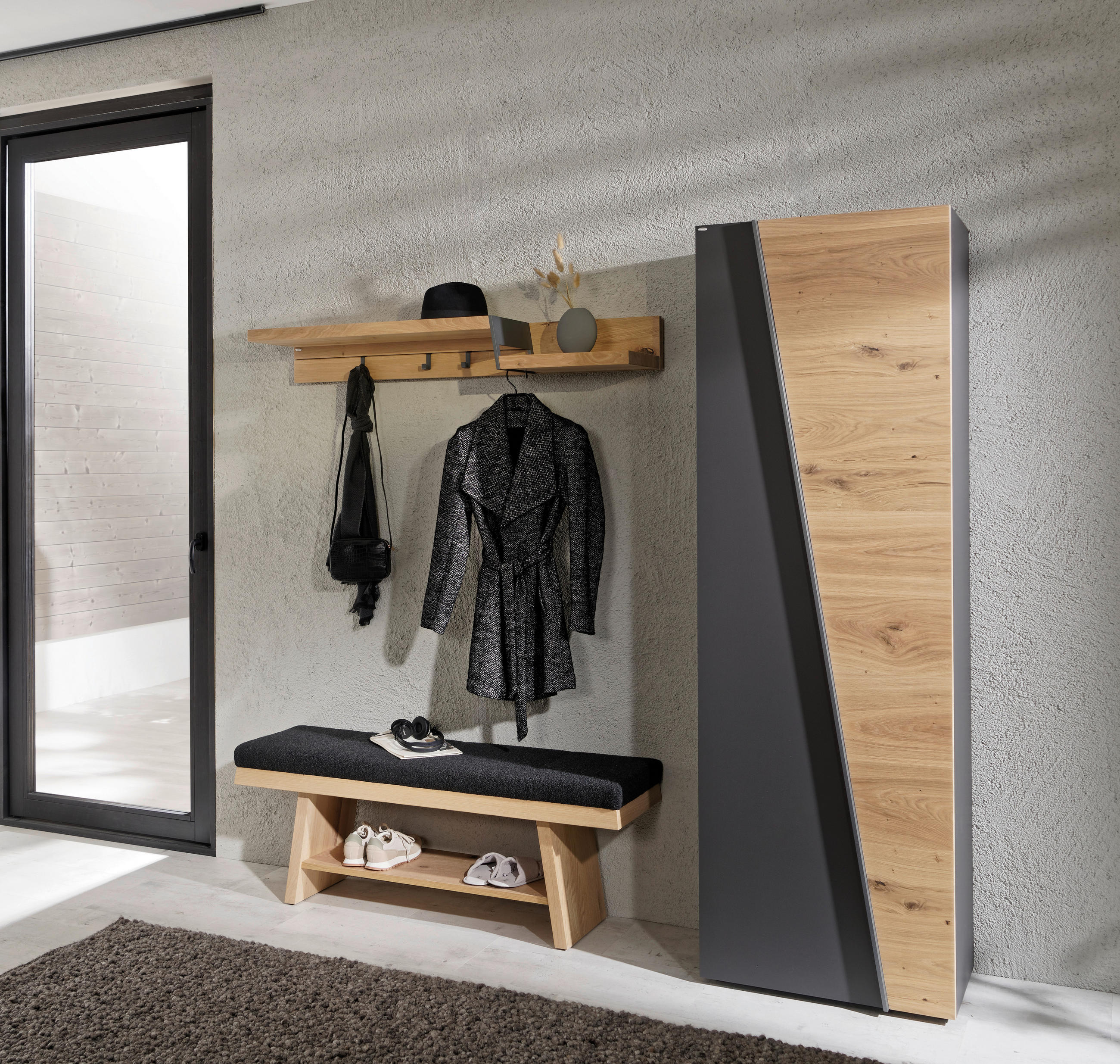 GARDEROBE 3-teilig  in 208/202/44,3 cm  - Wildeiche/Graphitfarben, Natur, Holz/Holzwerkstoff (208/202/44,3cm) - Voglauer