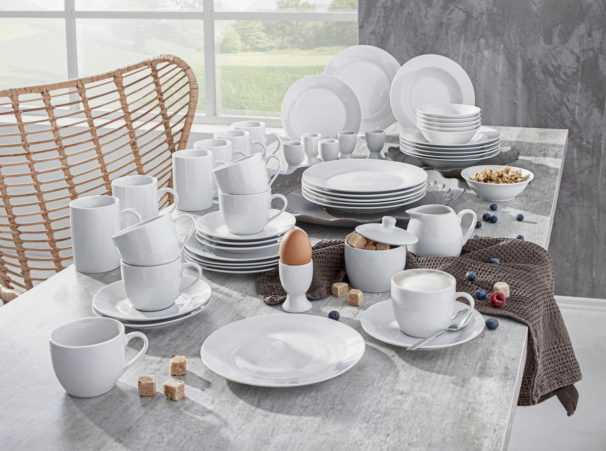 KOMBINOVANÝ SERVIS, 50-dielne, porcelán - biela, Basics, keramika - Novel