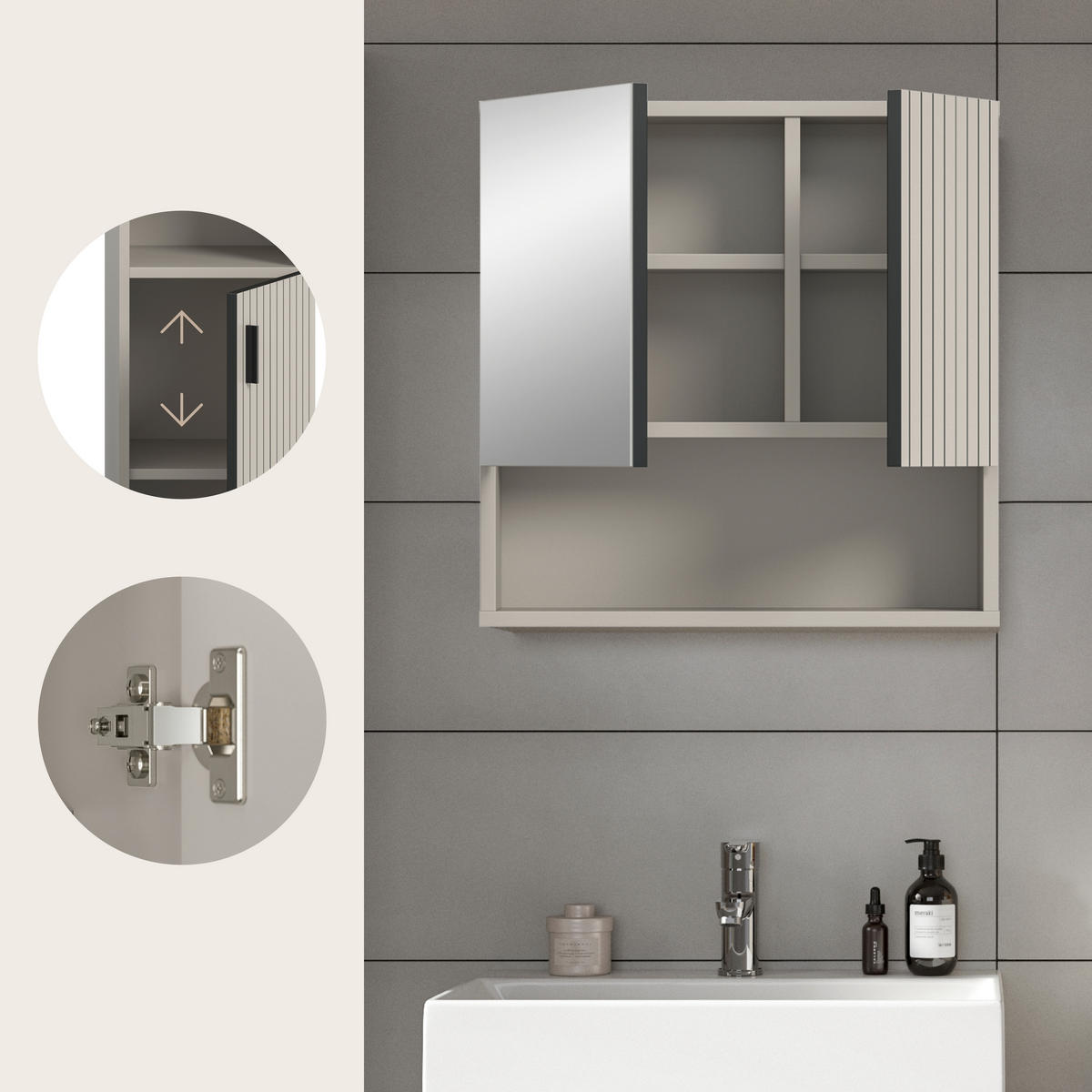 SPEGELSKÅP  - kashmir, Trend, trämaterial/glas (60/55/17cm) - MID.YOU