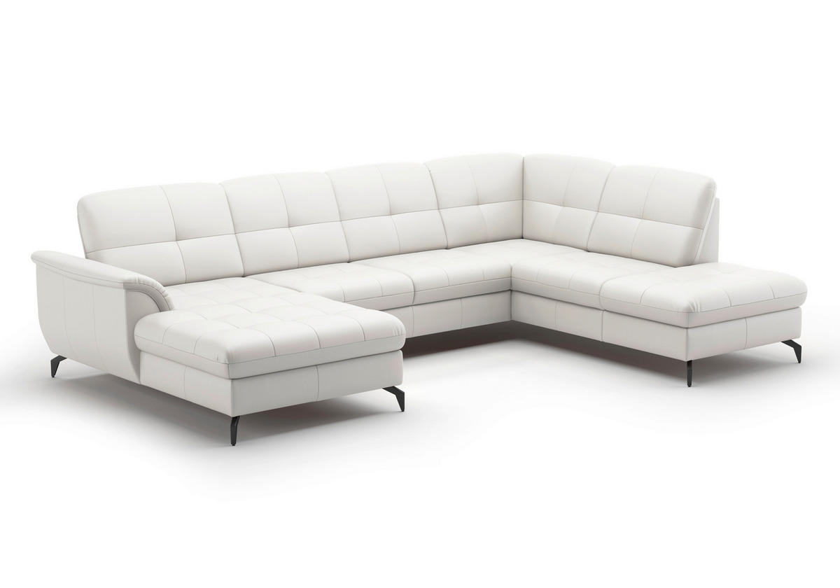 WOHNLANDSCHAFT Weiß Echtleder  - Schwarz/Weiß, MODERN, Leder/Metall (164/319/212cm) - Sit & More
