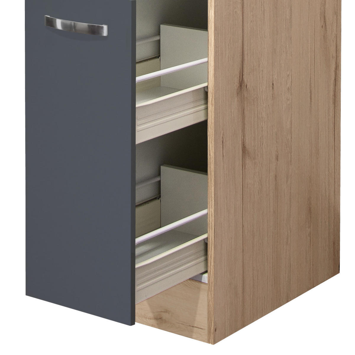APOTHEKERSCHRANK 30/200/57 cm  in Eiche San Remo, Dunkelgrau  - Edelstahlfarben/Dunkelgrau, MODERN, Holzwerkstoff/Metall (30/200/57cm) - FlexWell