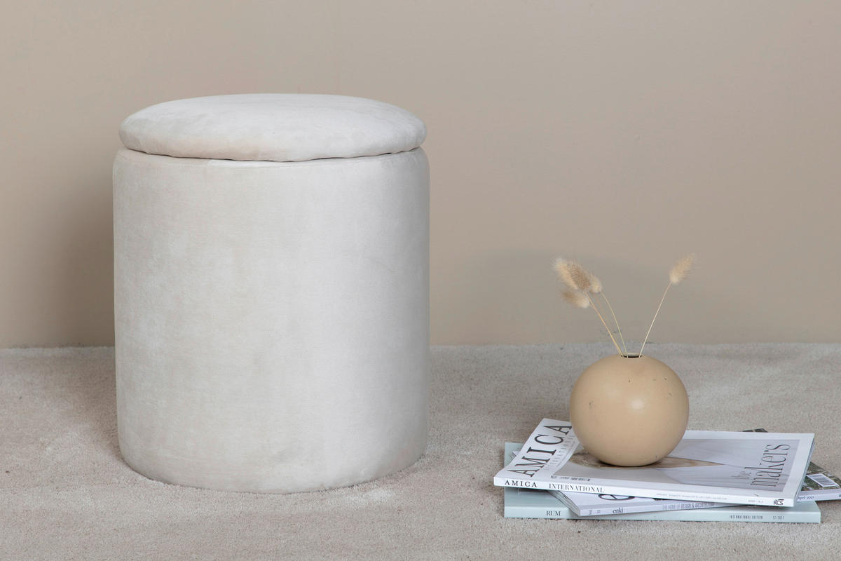 POUF Samt 32/40/32 cm  - Creme, Design, Textil (32/40/32cm) - Livetastic