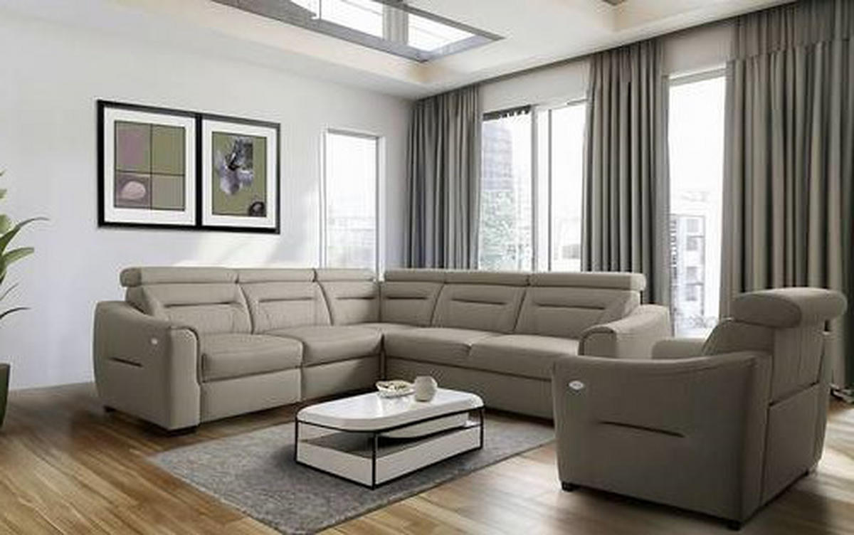 ECKSOFA Schlammfarben Echtleder Lederlook Schlaffunktion, Rücken echt, Relaxfunktion, Kopfteilverstellung  - Wengefarben/Schlammfarben, Design, Leder/Holz (260/260cm) - Celina Home