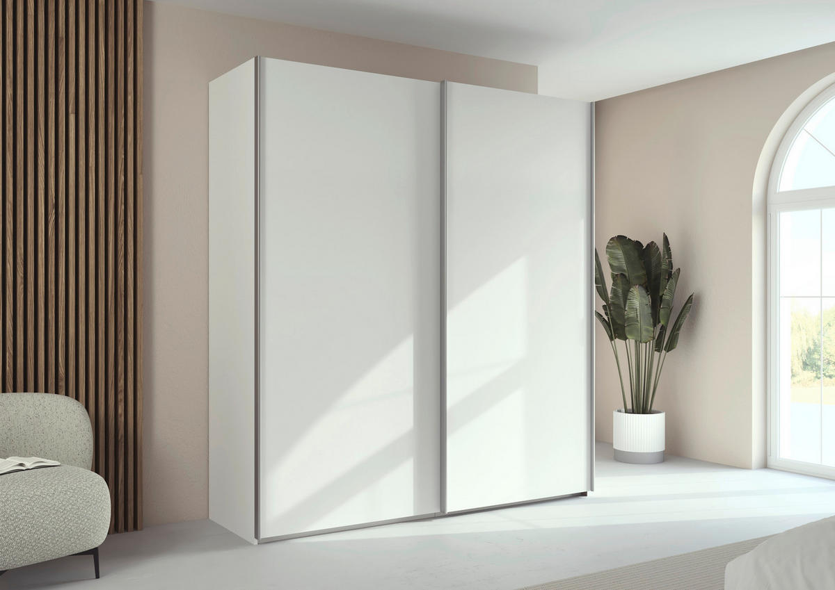 SCHWEBETÜRENSCHRANK 201/223/69 cm,  in Weiß, Alufarben, 2 Tür(en)  - Alufarben/Weiß, Basics, Holzwerkstoff/Metall (201/223/69cm) - Rauch Möbel