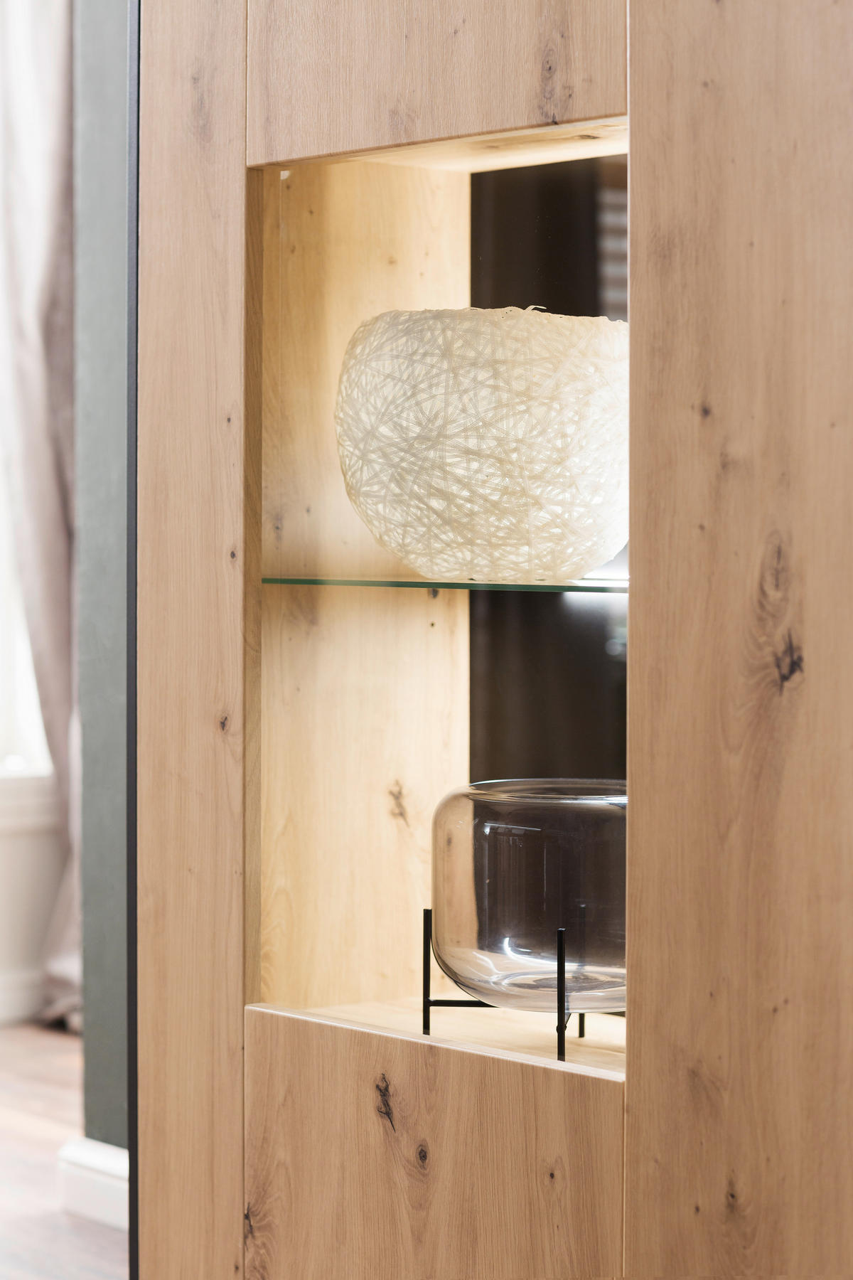 HIGHBOARD Skopje  in 153/143/38 cm  - Eichefarben/Anthrazit, Design, Glas/Holzwerkstoff (153/143/38cm) - MID.YOU