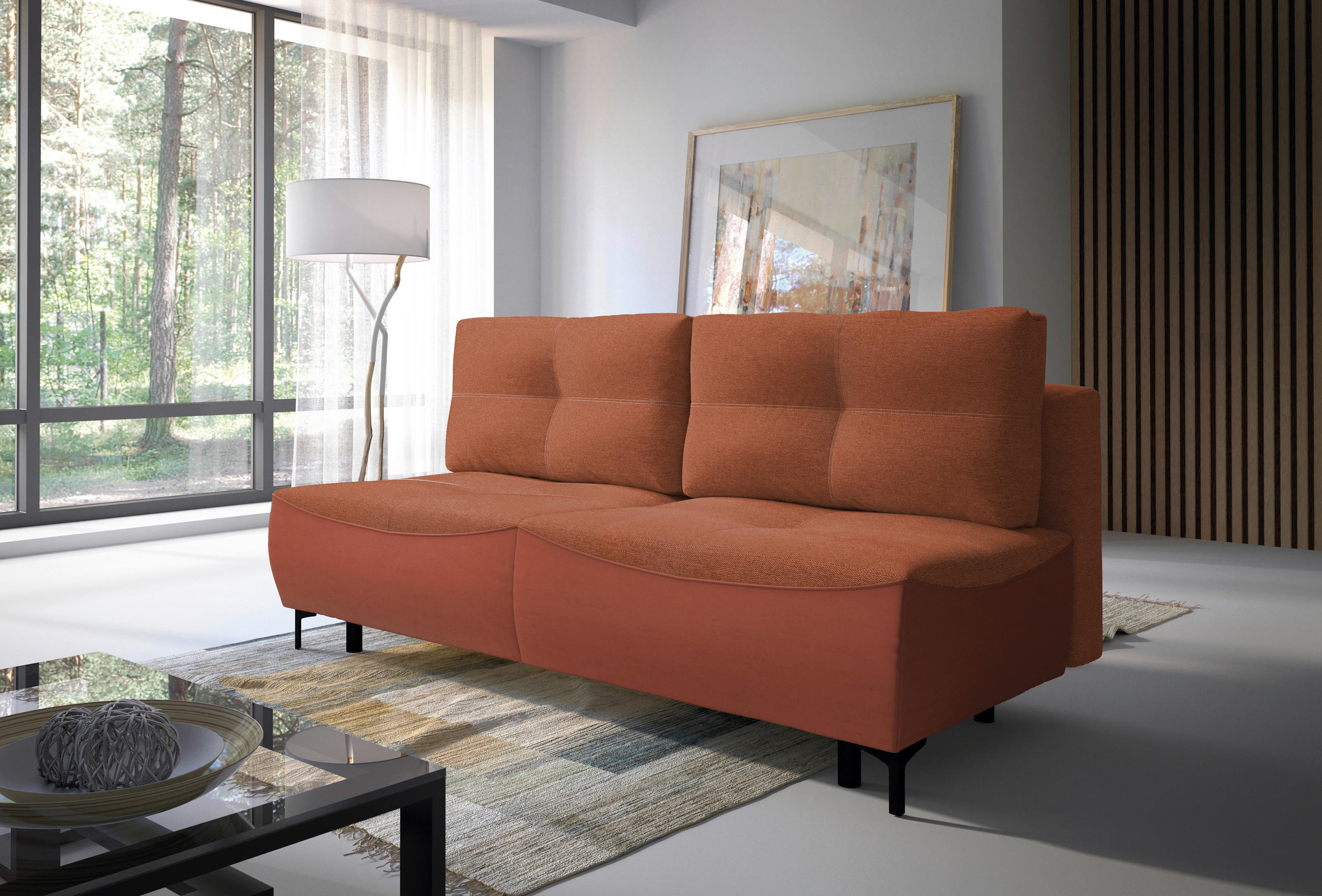 SCHLAFSOFA  mit Schlafen auf Sitzhöhe, Rücken echt Struktur Rostfarben  - Rostfarben/Schwarz, Design, Textil/Metall (197/94/96cm) - MID.YOU