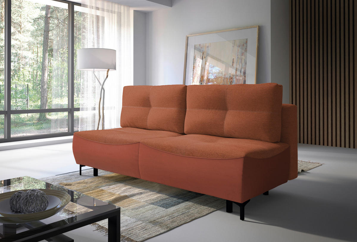 SCHLAFSOFA  mit Schlafen auf Sitzhöhe, Rücken echt Struktur Rostfarben  - Rostfarben/Schwarz, Design, Textil/Metall (197/94/96cm) - MID.YOU