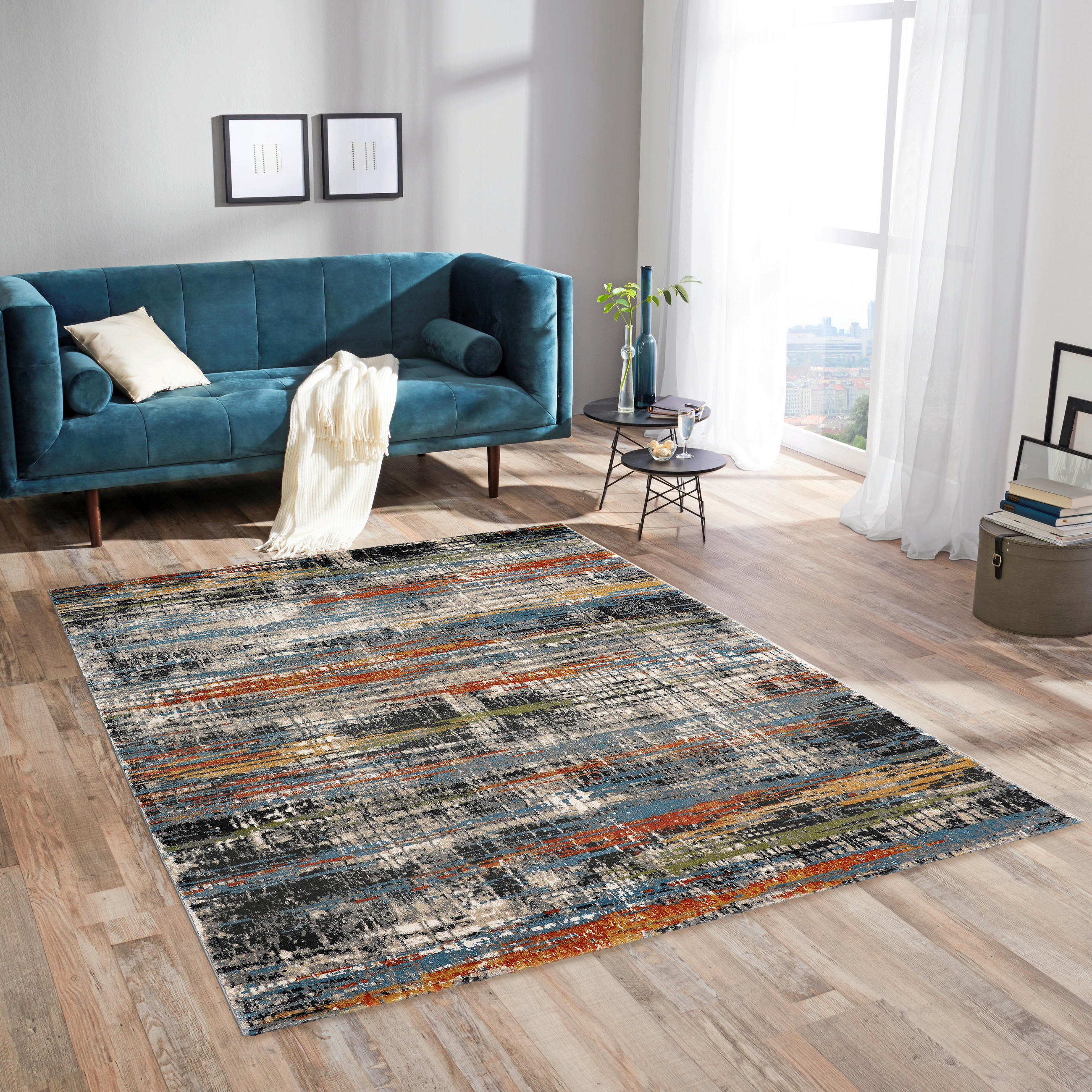 TKANÝ KOBEREC, 120/180 cm, modrá, šedá - šedá/modrá, Design, textil (120/180cm) - Novel