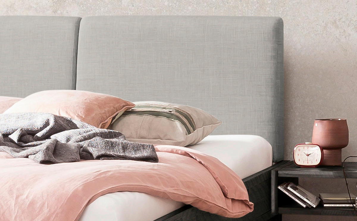 BETT 180/200 cm  in Akaziefarben, Hellgrau, Dunkelgrau   - Dunkelgrau/Hellgrau, Modern, Holz/Textil (180/200cm) - Hasena
