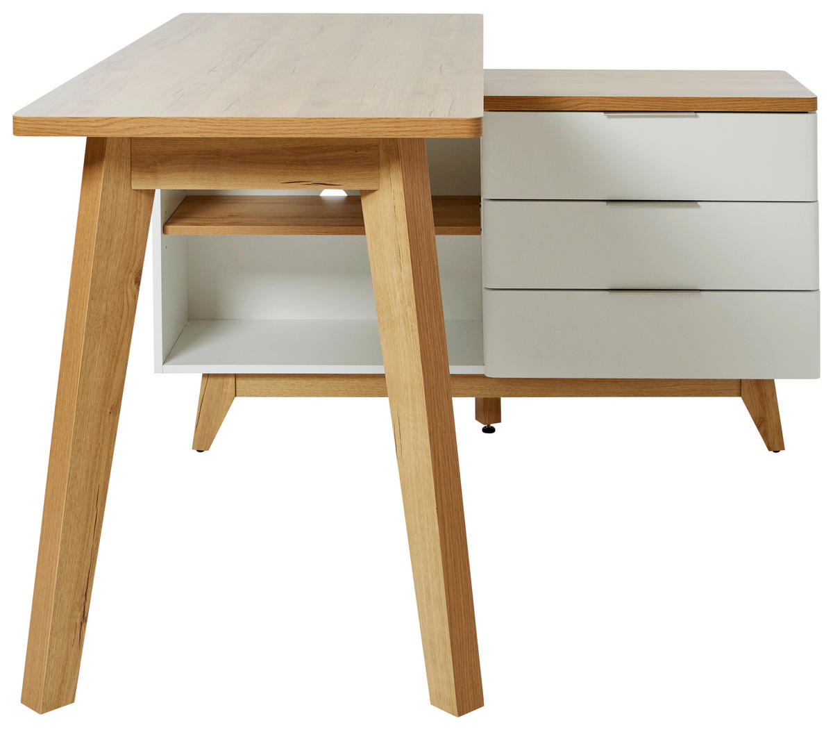ECKSCHREIBTISCH 140/118/76 cm  in Weiß, Eichefarben  - Eichefarben/Alufarben, KONVENTIONELL, Holzwerkstoff/Metall (140/118/76cm) - Livetastic