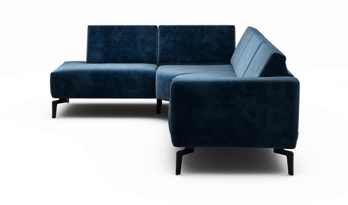 ECKSOFA Cosy Dunkelblau Samt  - Schwarz/Dunkelblau, Design, Textil/Metall (193/256cm) - SENSOO