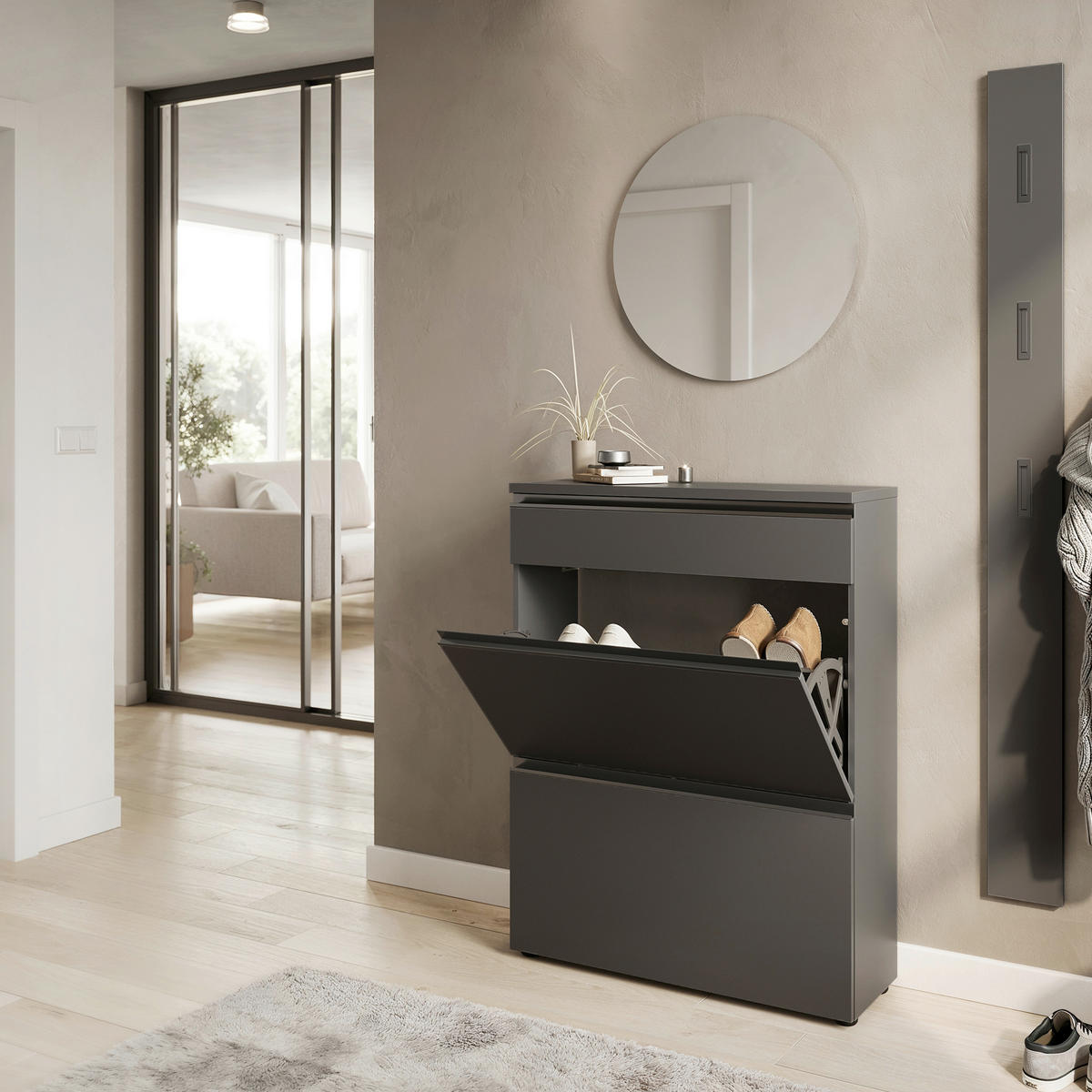 GARDEROBE 3-teilig  in 100/200/29 cm  - Graphitfarben, Design, Glas/Holzwerkstoff (100/200/29cm) - MID.YOU