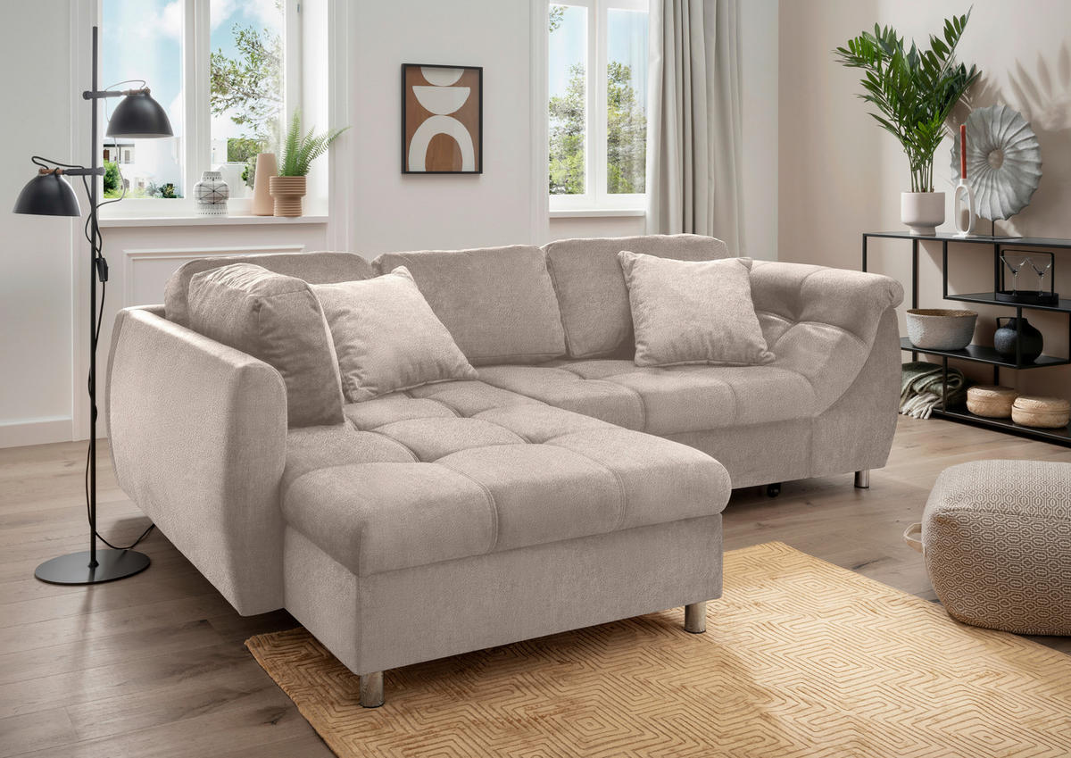 ECKSOFA in Mikrofaser Taupe  - Taupe/Chromfarben, Design, Kunststoff/Textil (190/250cm) - Livetastic