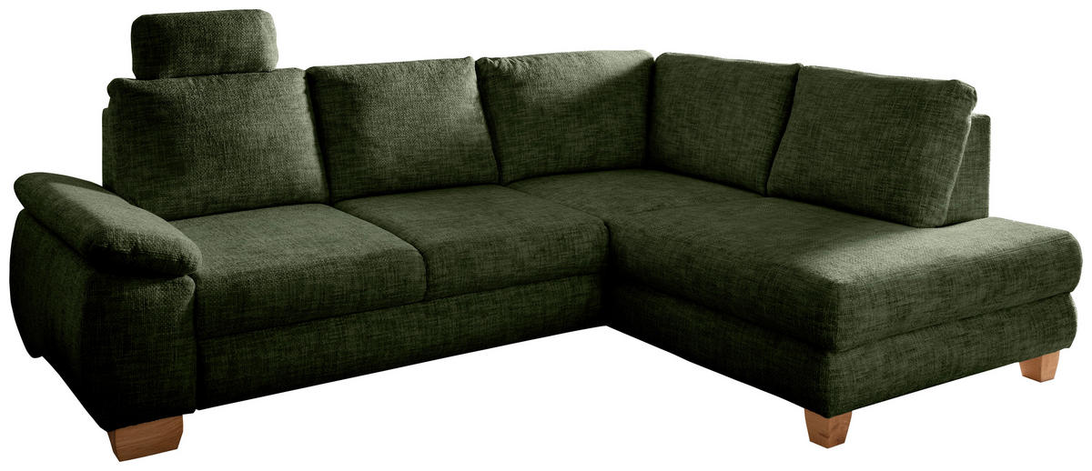 ECKSCHLAFSOFA in Struktur Dunkelgrün  - Wildeiche/Dunkelgrün, MODERN, Holz/Textil (265/206cm) - Livetastic