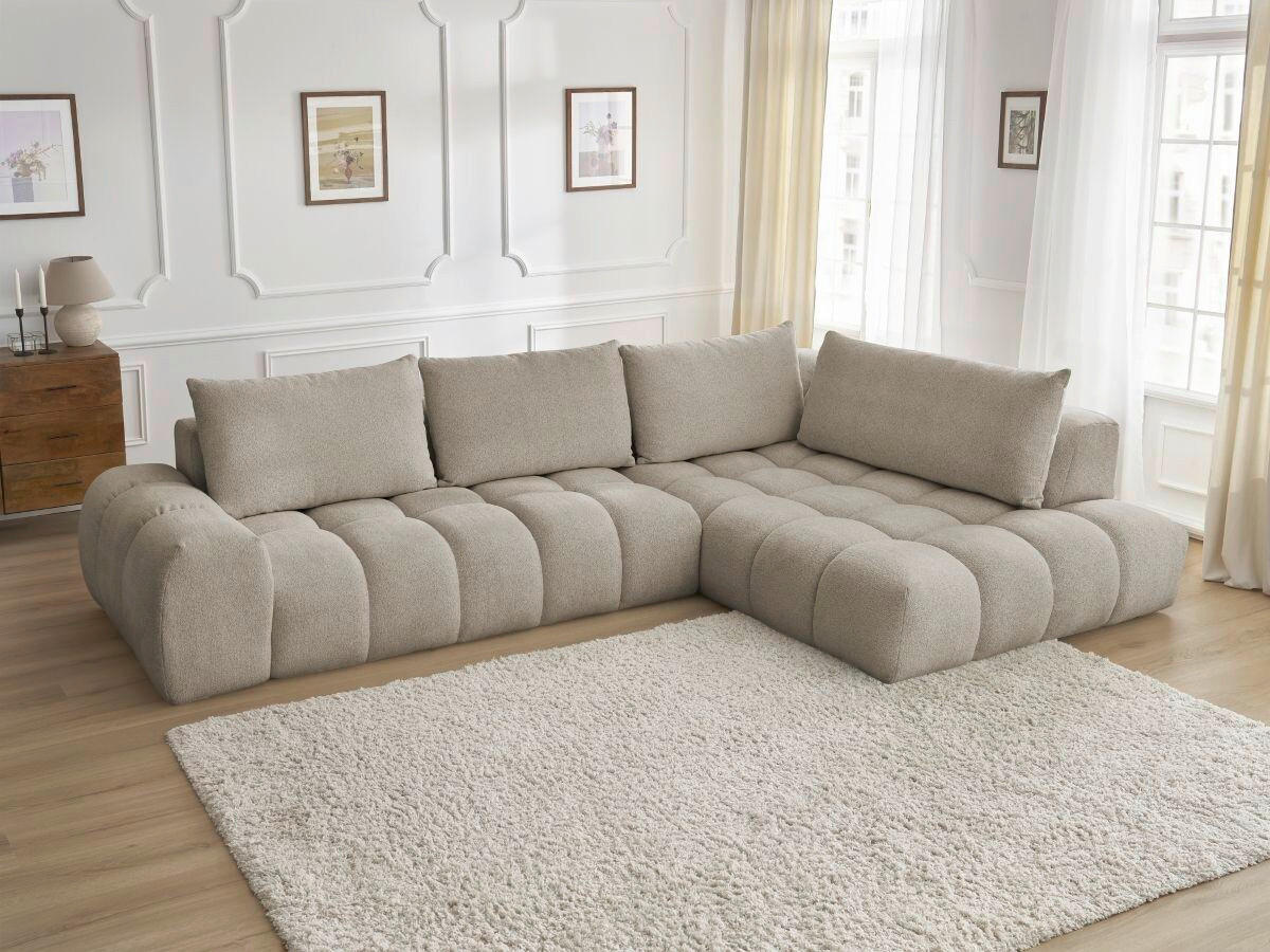 ECKSOFA Ottomane rechts  EVEREST Taupe Flachgewebe  - Taupe/Schwarz, MODERN, Kunststoff/Textil (352/210cm)