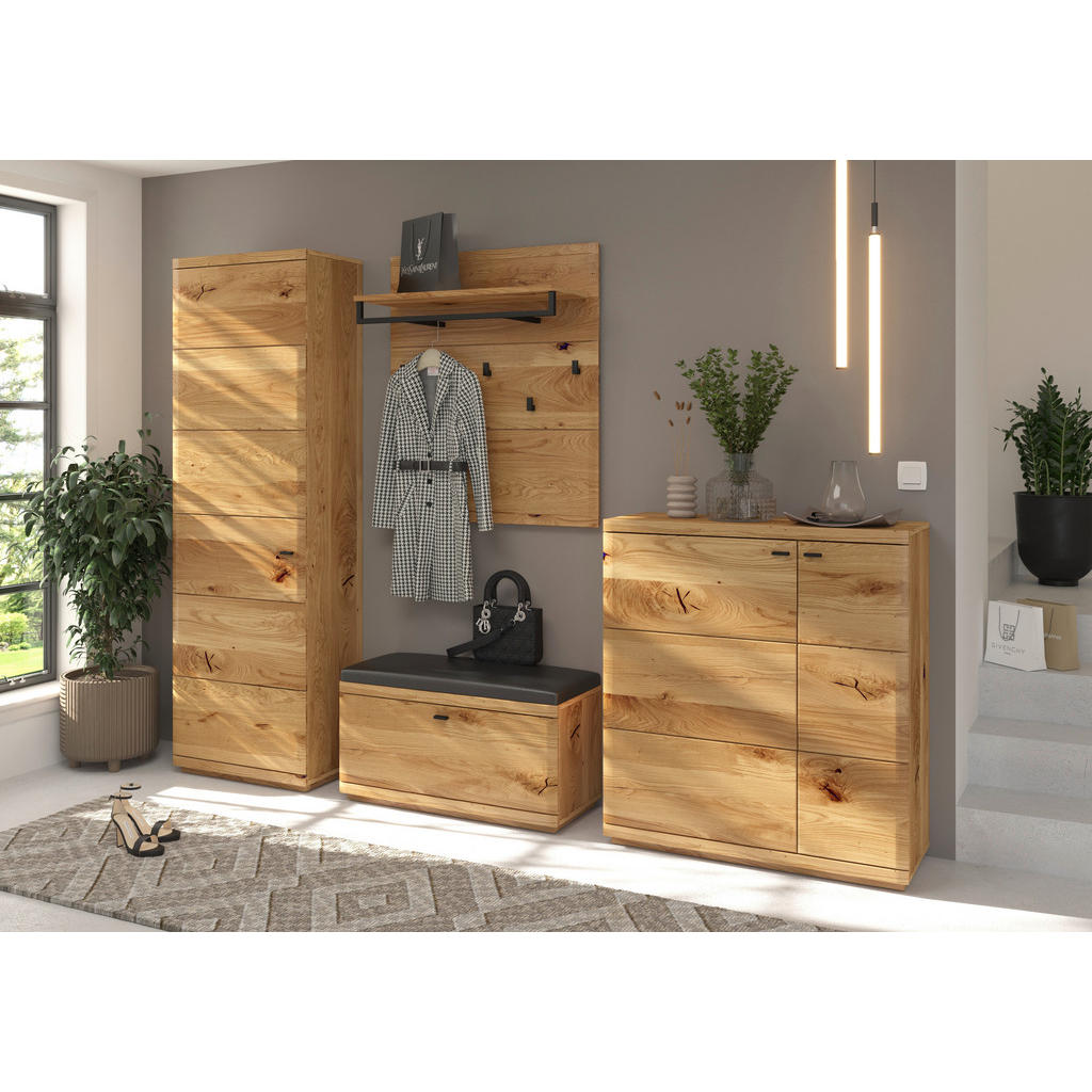 Thumbnail - Linea Natura Garderobenbank, Eiche, Metall, Eiche, massiv, 2-Sitzer, Füllung: Schaumstoff, 90.8x43.8x38 cm, Holzmöbel, G...