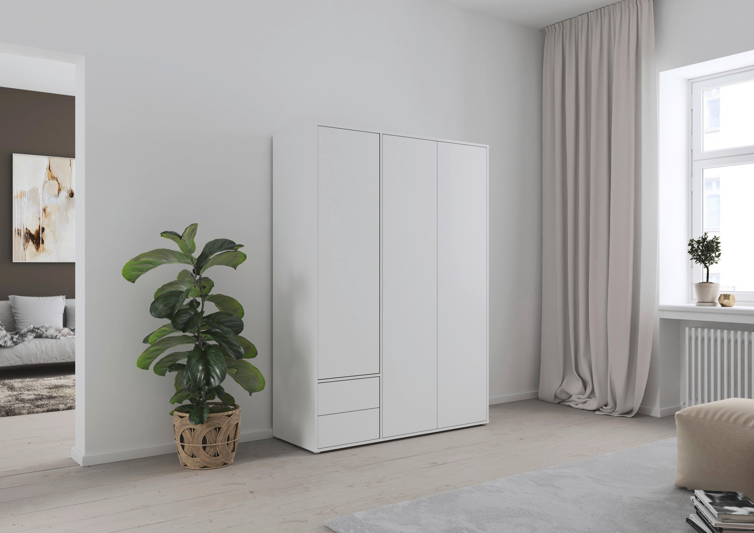DREHTÜRENSCHRANK 140/194/53 cm 3-türig Weiß  - Weiß, MODERN, Holzwerkstoff (140/194/53cm) - Rauch Möbel
