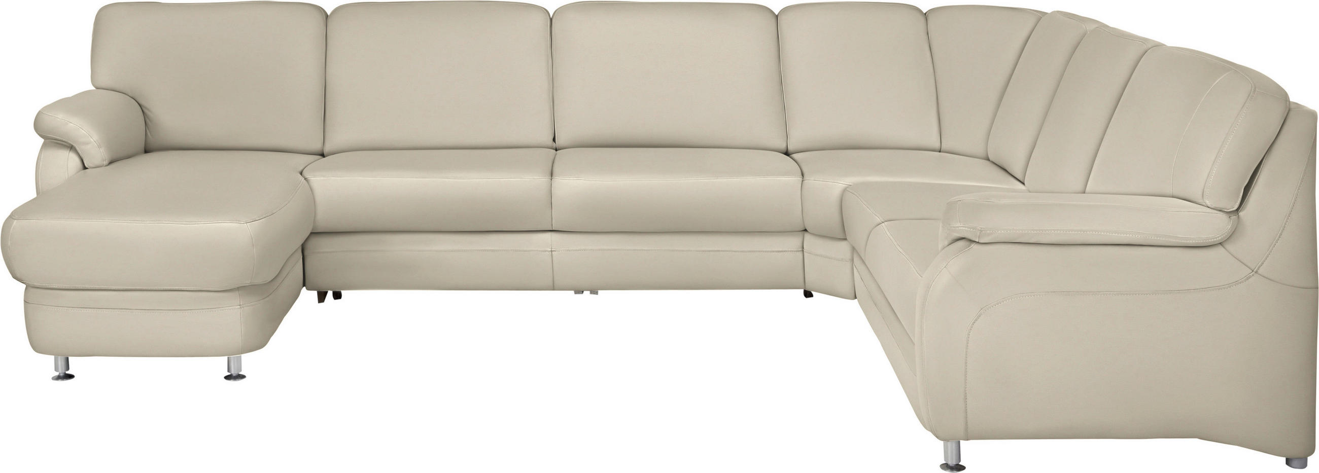 WOHNLANDSCHAFT Echtleder Creme  - Creme/Alufarben, Konventionell, Leder/Metall (165/329/239cm) - Beldomo Premium