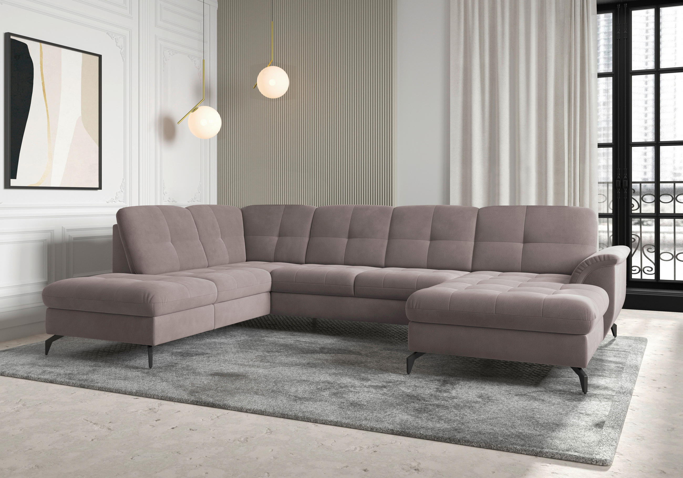 WOHNLANDSCHAFT Taupe Flachgewebe  - Taupe/Schwarz, MODERN, Textil/Metall (212/319/164cm) - Sit & More