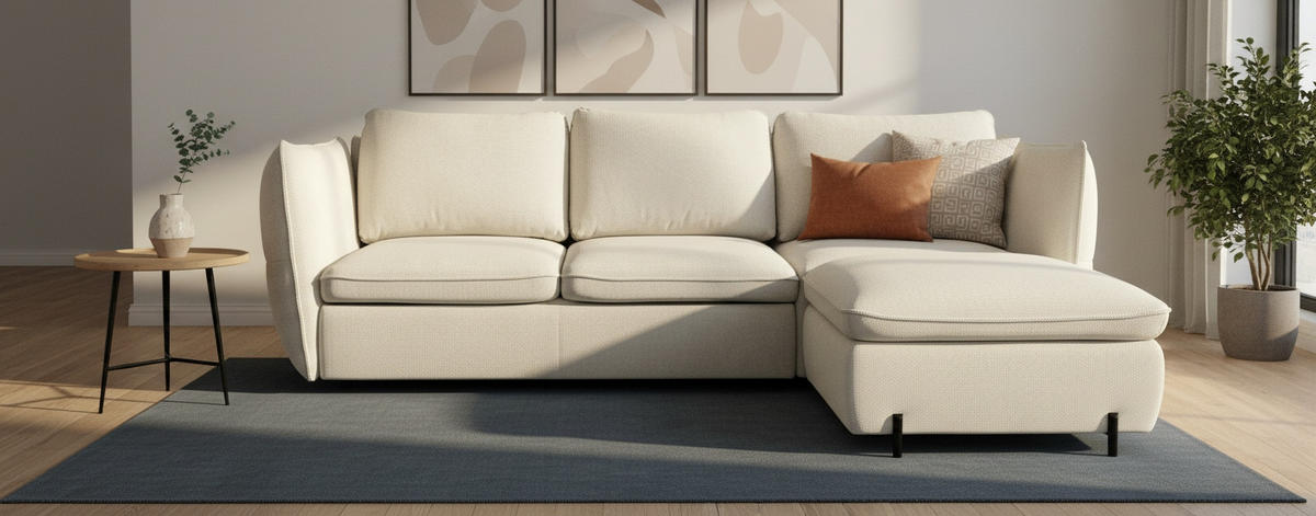 ECKSOFA Hellbraun  - Hellbraun/Schwarz, Modern, Textil/Metall (262/178cm) - MID.YOU