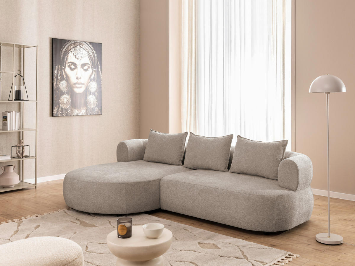 ECKSOFA FERRO Hellbraun Chenille  - Hellbraun/Schwarz, Design, Kunststoff/Textil (156/256cm) - Livetastic